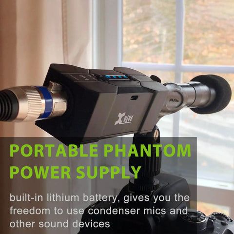 Portable Phantom Power Supply 48V 12V Switch for Condenser and Shotgun Mics, Rechargeable Battery Pack with built in mic preamp