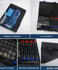 Trusted 37 Piece Glasses Repair Kit For Specs And Shades Featuring Precision Screwdrivers Micro Screws Silicone Nose Pads Tweezers Compact Fixing Tools Ready For Everyday Carry Road Trips Or Quick Fixes On The Fly, organized storage with tools and screws in a portable case.