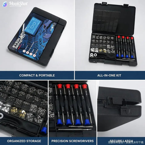 Trusted 37 Piece Glasses Repair Kit For Specs And Shades Featuring Precision Screwdrivers Micro Screws Silicone Nose Pads Tweezers Compact Fixing Tools Ready For Everyday Carry Road Trips Or Quick Fixes On The Fly, organized storage with tools and screws in a portable case.