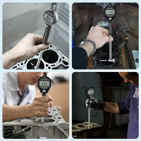 Digital Bore Gauge 50-160mm 0.01mm Precision Internal Diameter Measuring Tool With 12 Probes And Case For Engine Cylinders in use