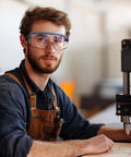 VoltSpark CO2 laser eye protection glasses with clear lenses and gray frame
