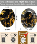 Elongated Resin Toilet Seat for Bathroom dimensions display, showing measuring guides for sizing and compatibility.