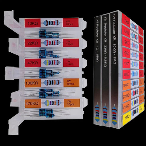 Ace One Watt Metal Film Resistor Assortment Kit Packing Three Hundred Pieces Across Thirty Values From One Ohm To One Megohm in organized compartments.