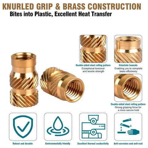Heavy-Duty 520Pcs Heat-Set Threaded Inserts Kit for 3D Printing M2 M3 M4 M5 With Knurled Brass Nuts Embedded Brass Threads