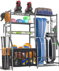 Heavy Duty Garage Sports Organizer All In One Golf Bag Rack And Multi Sport Ball Holder for basketballs, bats, and gear