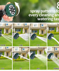 Eight spray patterns of 17.5 Inch Garden Hose Watering Wand with Thumb Flow Control, Pivoting Head, and Lightweight Ergonomic Grip