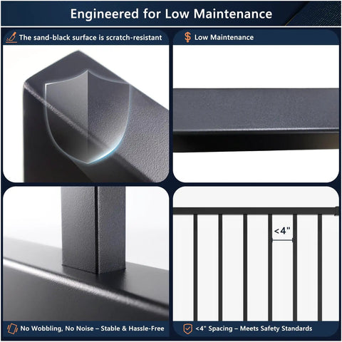 Close-up features of Modular Aluminum Deck Railing Kit 6 Ft By 36 In 1 Plus 1 System For Quick Install AAMA 2604 Grade Matte Black
