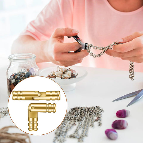Concealed Gold Barrel Hinges Set 30 Pcs Brass Hidden Hinges For Jewelry Boxes Cabinets Small Woodworking Projects DIY Crafts Invisible Hardware For A Slick Clean Look in a jewelry making scene.