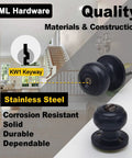 Illustration of Matte Black Entry Door Knobs 4 Pack with Keyed Different Locks and stainless steel features