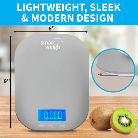 Gray Digital Kitchen Scale For Cookin And Meal Prep, Accurate Grams And Ounces, Calorie Tracking, sleek design, 5 kg capacity