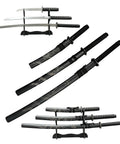 Dope Six Color Iaido Training Katana Set with 1060 Carbon Steel Blades, Three Piece, Black Motif, Dragon Pattern, Sword Stand