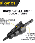 Valkynos conduit reamer with replaceable blades; metal tool for 1/2-in, 3/4-in, and 1-in conduit tubes