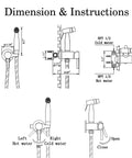 Diagram of installation and dimensions for Stainless Steel Handheld Bidet Sprayer For Toilet With Warm Water
