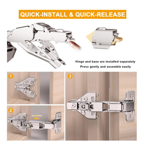 4 Pack 135 And 165 Degree Lazy Susan Hinges Slick Tool Free Clip On Setup For Corner Cabinets Smooth Operator Soft Close Bifold Design installation steps