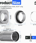 Parts diagram for Magnetic Dryer Vent Connector Kit MV 180 For 4 Inch Tight Spaces with measurements and components displayed.