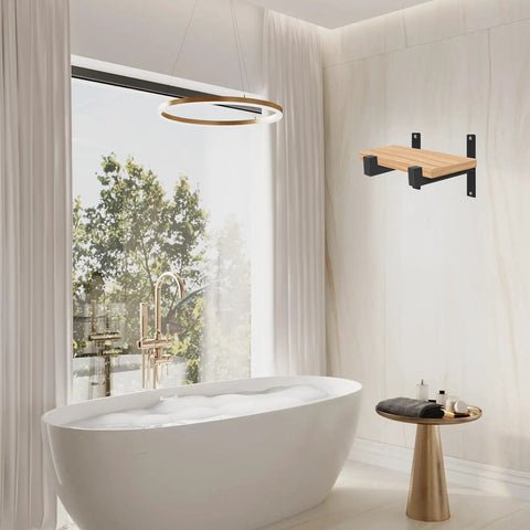 L Shaped Shelf Bracket Set With Stainless Steel Build And Screws For Space Saving Floating Shelves in modern bathroom setup