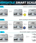 Pro Grade Industrial Counting Scale For Small Parts With 30 Kg And 66 Lb Capacity, 1G Precision, showing tare and count functions