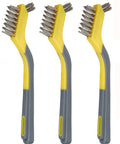 Stainless Steel Mini Wire Brush Set For Paint Removal And Rust Cleanup Crevice Cleaning With Soft Grip Ergonomic Handle Includes 3 Pack In Grey And Yellow