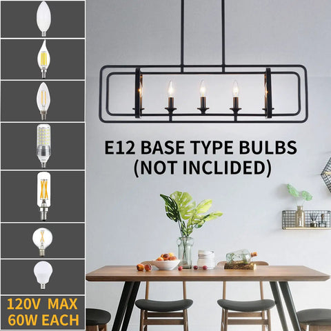 Modern Farmhouse 5 Light Kitchen Island Pendant Chandelier In Black Metal above dining table shot