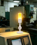 Plug And Play USB 3 Color Stack Signal Tower Light With Buzzer For Industrial Control And Remote Status Alerts, 5V USB Powered, PC Compatible Indicator For Machinery, Automation, And Factory Monitoring, yellow-lit on CNC machine
