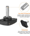 Four Pack Tee Wing Thumb Screws M6 X 20mm Standard Male Thread Black T Handle Knobs with zinc-plated stud for durable grip.