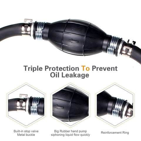 5/16 Inch 6 Foot Marine Fuel Line With Primer Bulb And Stainless Steel Clamps, Triple Protection Features Displayed