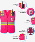 Top Level High Visibility Safety Vest With Bold Reflective Strips And Plenty Of Gear Pockets For Daily Grind featuring pen pockets and ID window.