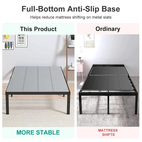 Queen Bunkie Board 60 X 80 Inches Low Profile Bed Foundation on left, preventing mattress shift on metal slats.