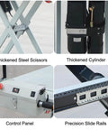 Powerhouse Electric Lift Table Cart With Hydraulic Motorized Platform shows thickened steel scissors and control panel for smooth operation.