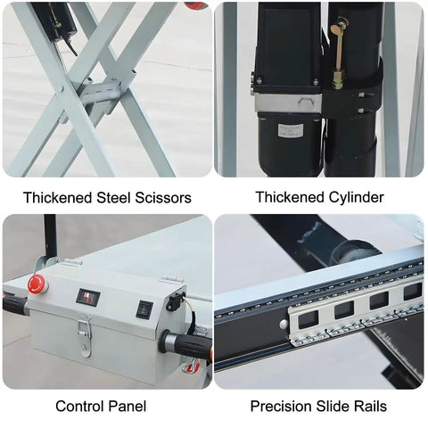 Powerhouse Electric Lift Table Cart With Hydraulic Motorized Platform shows thickened steel scissors and control panel for smooth operation.