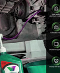 Heavy Duty Manual Transmission Fluid Pump Kit Portable Oil Transfer Pump With 3/8 Inch Swivel and Quick Swap Adapters 8cc Per Stroke in use with oil bottle.