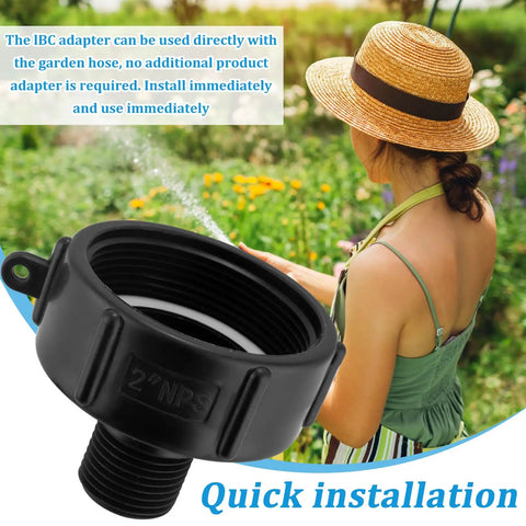 Durable 250 Gallon IBC Tote Water Hose Adapter With 2 Inch Fine Thread To Three Quarter Inch Male Garden Hose Fittings IBC Drain Adapter For Easy Water Transfer And Garden Setup, black 2in NPS adapter for garden hose use