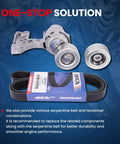 Premium 8PK1865 Serpentine Belt For Toyota Tundra 5.7L Engines Fits 2009 to 2011 Models displayed with tensioner and pulleys.