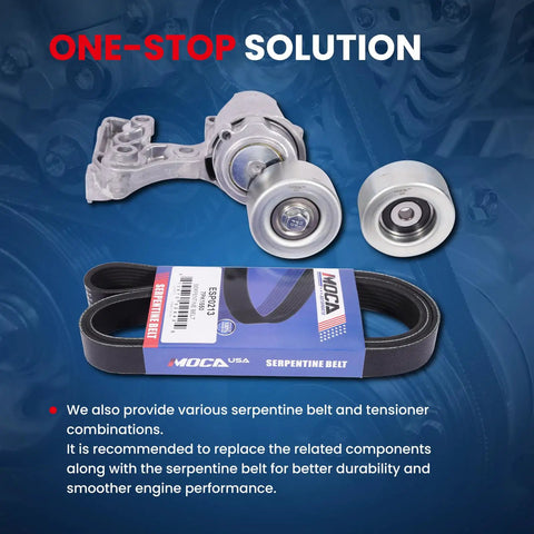 Premium 8PK1865 Serpentine Belt For Toyota Tundra 5.7L Engines Fits 2009 to 2011 Models displayed with tensioner and pulleys.