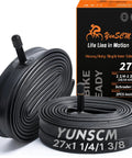 Two Pack Heavy Duty Bike Tubes With AV32mm Schrader Valve For 27x1 1/4 And 27x1 3/8 Tires 28/35-630 showing box and tubes