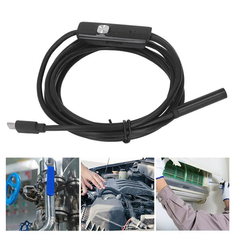 Endoscope Inspection Camera With Six Adjustable LED Lights 0.3MP Borescope for Pipe Repair and Car Maintenance. coiled cable, micro connector