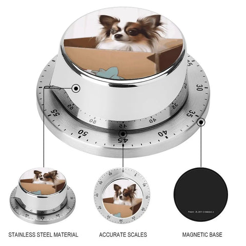 Stainless Steel Kitchen Timer With Magnetic Base, Compact 3.1 Inch Dial shown with detailed features diagram