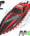 High Speed RC Boat With LED Hull Lights For Adults Up To 20 MPH Remote Control Boat 2.4GHz With Two Rechargeable Batteries
