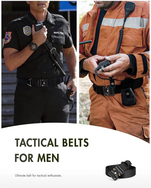 Heavy Duty Tactical Nylon Rigger Belt For Men With Quick Release V Ring Buckle worn by officers in work uniforms