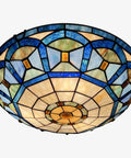 Three Light Tiffany Style Ceiling Fixture, 16 Inch Stained Glass Flush Mount For Bedroom, Dining Room, Living Room, Entryway And Foyer