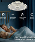 Flush Mount Ceiling Fan With Remote And Dimmable LED Light 19In 6 Speeds illuminating a bedroom at night