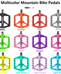 Multicolor durable nylon mountain bike pedals with DU bearings, including grippy purple for MTB and BMX, displayed in rows.