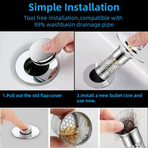 Hella Solid Bathroom Pop Up Sink Drain Strainer Two Pack Stainless Steel Hair Catcher Filter Basket Keeps Sludge Out And Stops Clogs Cold Before They Spread