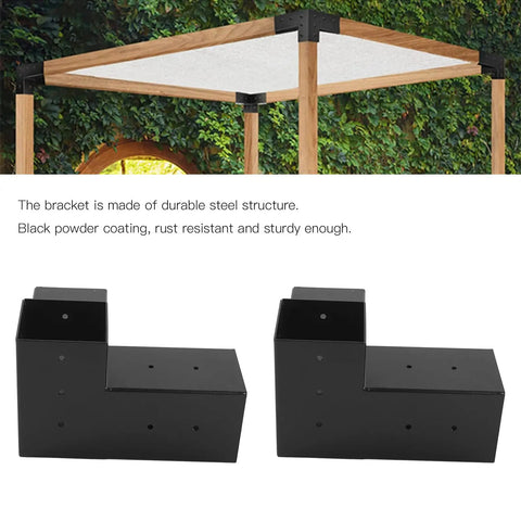Hella Tough Steel Corner Brackets For Elevated Wood Deck Stand Kit Rust Proof Outdoor Lumber Support Hardware Powder Coated Post Mount Connectors Pack Of Eight displayed in black, showing durable steel for outdoor use.