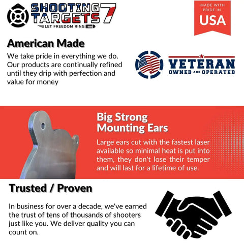 AR500 One Quarter Inch Pistol Gong Targets For Range Day Shooting, Zinc Plated USA Steel laser cut mounting ears