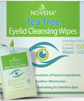 Packaging of Tea Tree Oil Eyelid And Lash Wipes With Hyaluronic Acid For Blepharitis showing product details and number of wipes.