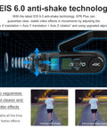 Head Mounted 4K Video Camera for Hands Free Vlogging EIS 6.0 anti-shake technology diagram and image comparison.