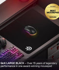 QcK Large Gaming Mousepad With Non Slip Silicone Rubber Base For Peak Tracking And Rock Solid Stability Pro Grade Surface Optimized For Gaming Sensors 490 mm By 420 mm Perfect For FPS MOBAs RTS MMO Play on a gaming desk with accessories