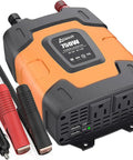 On The Go 750W Car Power Inverter With 2 AC Outlets And Dual USB Ports 12V DC To 110V AC 1500W Peak Includes Battery Clips