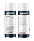 Pro Knockout Wood Repair Aerosol Kit With Rich Black Toner And Heavy Duty Clear Satin Shield For Seamless Furniture Refinish And Quick Scratch Hide Two Piece Bundle spray cans side view